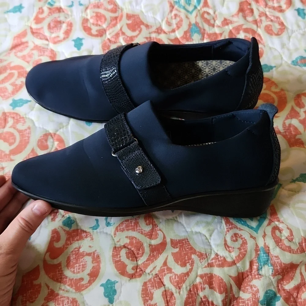 REVERE Genoa navy blue stretch loafers‎ size 8